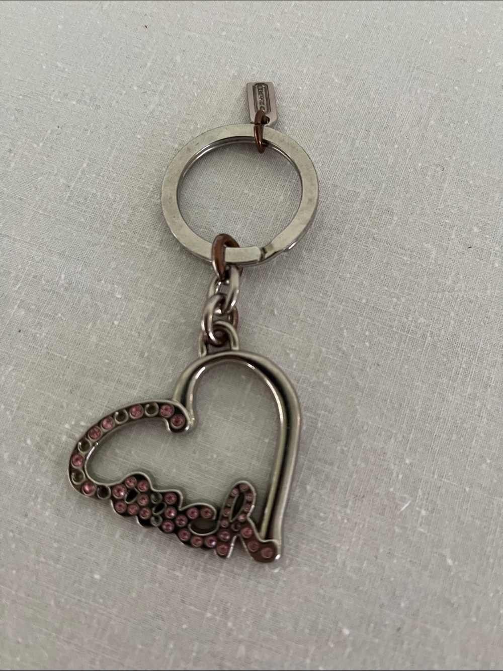 Coach Heart Keyring Charm w/pink Rhinestones (some missing)